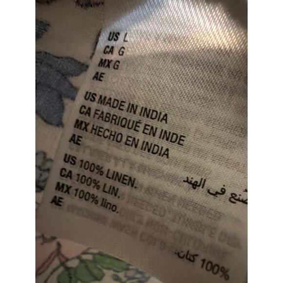 Linen Charter Club Luxury Floral Blouse Women's Size Large Pink Blue Cottagecore - Picture 5 of 8